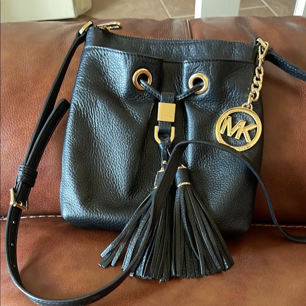 Michael Kors Black and Gold Crossbody Bag with Tassels